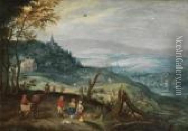 Hugellandschaft Mit Hausergruppe Oil Painting - Jan Brueghel the Younger