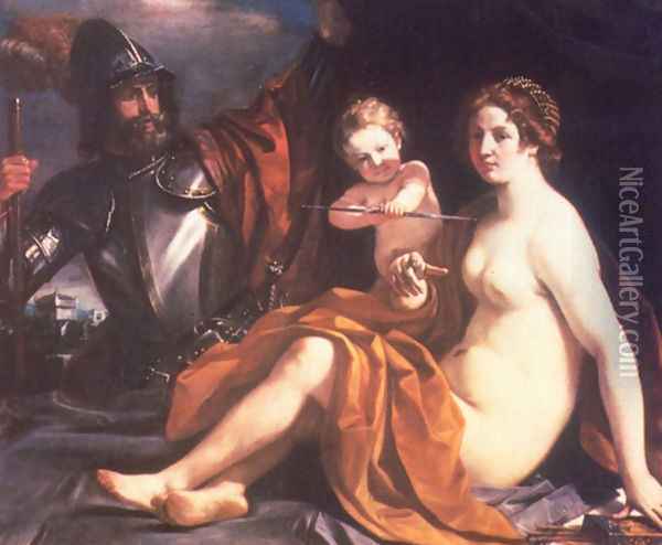 Venus Mars And Cupid 1633 Oil Painting - Giovanni Francesco Barbieri