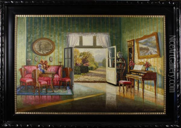 Interior Med Utsikt Mot Tradgard Oil Painting - Ernst Lorenz-Murowana