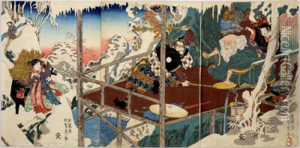 Miyamoto Musashi, The Samurai Errant Oil Painting - Gountei Sadahide
