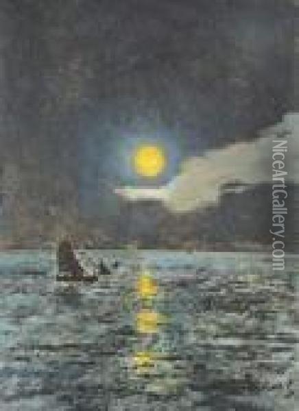 Barques De Peche Au Clair De Lune Oil Painting - Aime Stevens