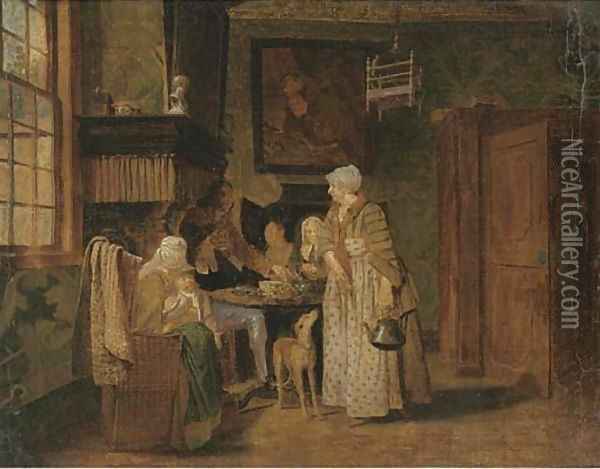 A family at a table in an interior Oil Painting - Jan Jozef, the Younger Horemans
