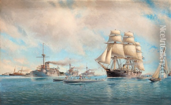 Svensk Flotteskader (swedish Ships) Oil Painting - Jacob Haegg