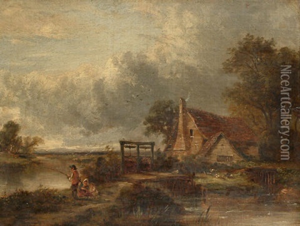 View On The Stour Oil Painting - George Barrell Willcock