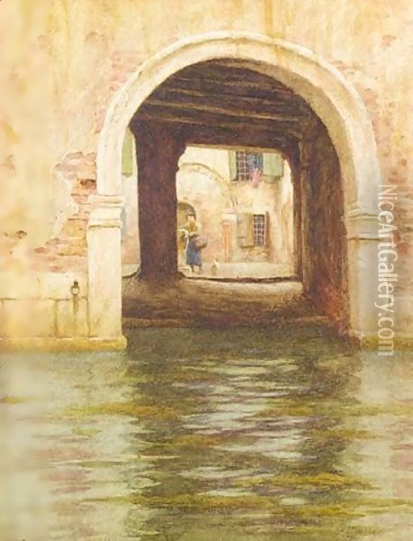 A Side Canal, Venice Oil Painting - Helen Mary Elizabeth Allingham