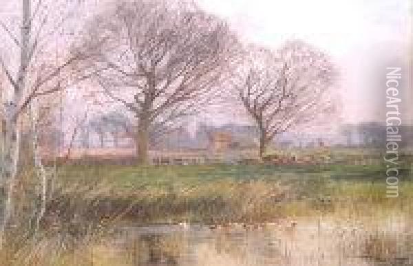 An Autumnal Landscape With Pond Oil Painting - Henry Charles Fox