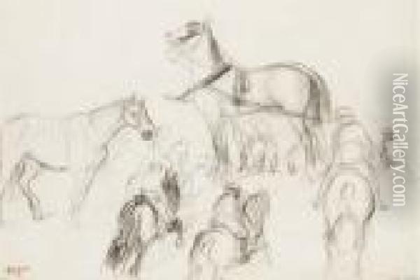 Chevaux Et Cavaliers; Etude Oil Painting - Edgar Degas