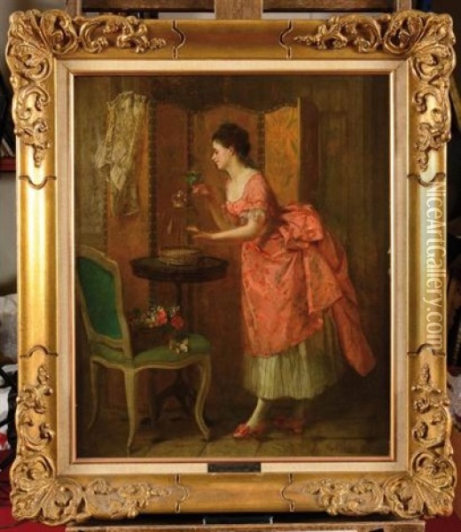 Elegante Au Canari Oil Painting - Eugene Accard