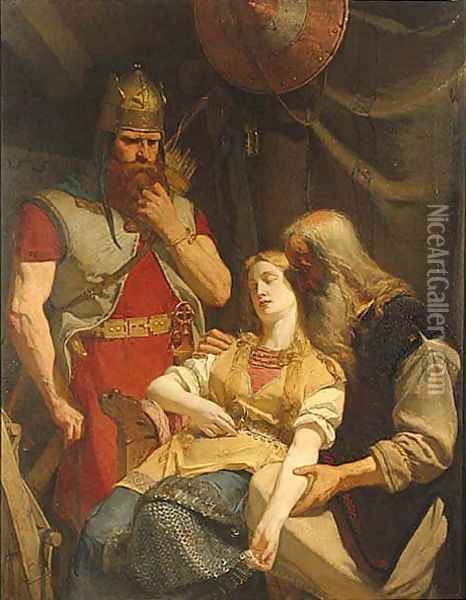 Orvar-Odd relates of Hjalmar's death 1859 Oil Painting - Johan August Malmstrom