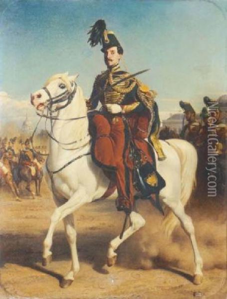 Portrait Equestre D'olivier Bro De Comeres Oil Painting - Henri Felix Emmanuel Philippoteaux