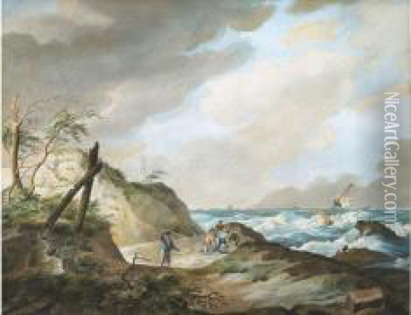 Kustlandschap Met Schipbreuk Oil Painting - Johannes Hermanus Koekkoek