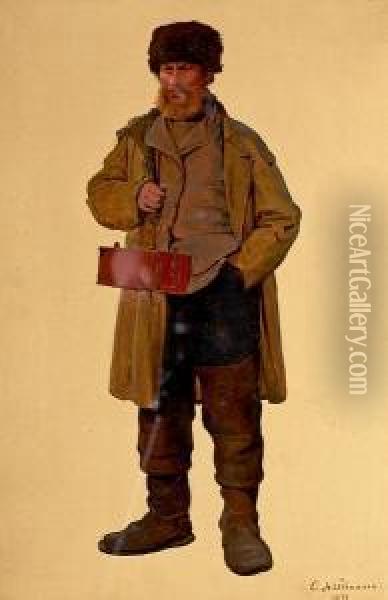 The Fisherman Soren Kruse From Skagen. Signed C. Neumann 1870 Oil Painting - Carl Johan Neumann