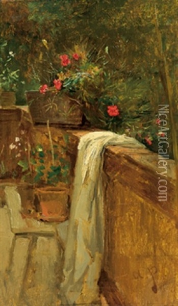 Balkon Eines Bauernhauses Oil Painting - August Xaver Carl von Pettenkofen