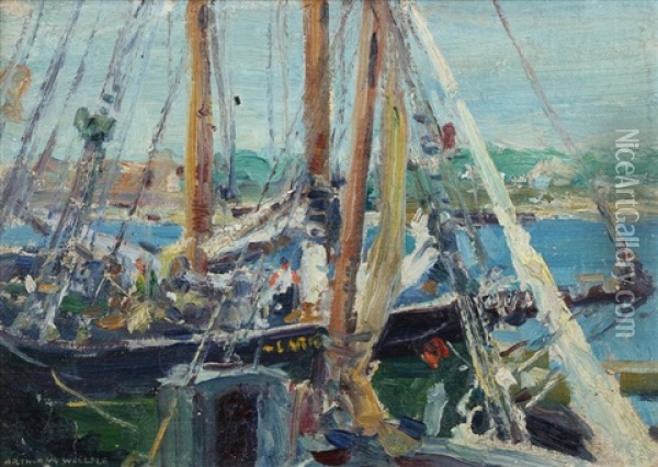 Harbor Scene With Boats Oil Painting - Arthur William Woelfle