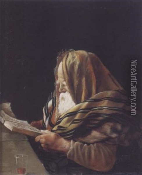 A Rabbi Praying Oil Painting - Julian Boncza Tomaszewski