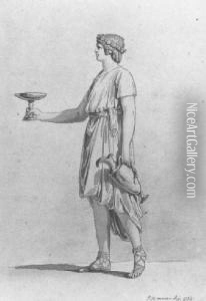 Study Of A Classical Figure Of A Serving Boy Carrying A Wine Jar And A Cup Oil Painting - Jean-Michel Moreau