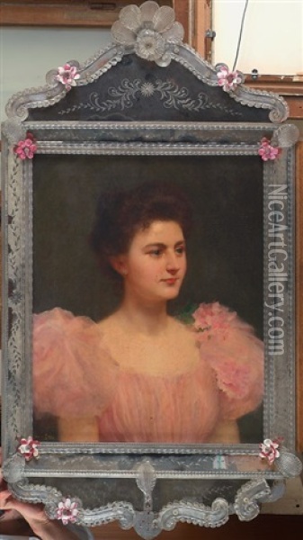Portrait De Femme A La Robe Rose Oil Painting - Edouard Alexandre Sain