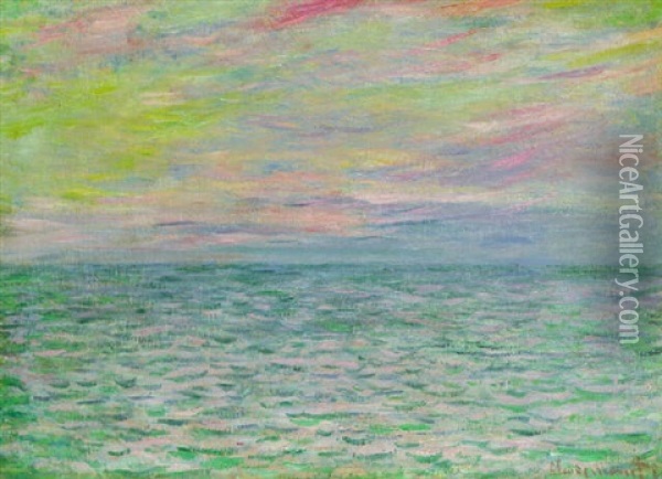 Coucher De Soleil A Pourville, Pleine Mer Oil Painting - Claude Monet
