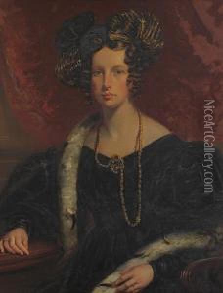 Lady In A Dark Gown And Ringlets Oil Painting - Daniel Macnee