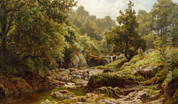 On The Twrch, Nr Bala (+ At Llanuchwyllyn, Nr Bala; Pair) Oil Painting - Samuel Henry Baker