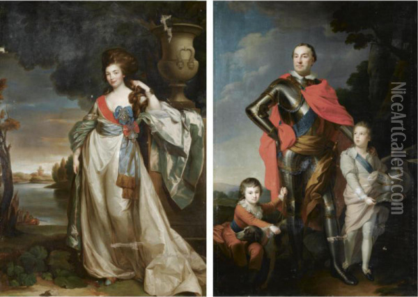 The Polish Count Franciszek Ksawery Branicki (1731-1819) And His Russian Wife Alexandrine Vassilievna Engelhardt (1754-1838) Oil Painting - Richard Brompton