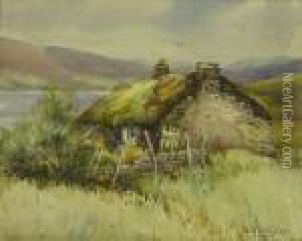 Croft With Lake In The Background Oil Painting - Charles Edward Wanless