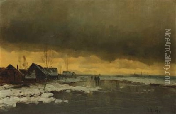 Landscape With Persons, Winter Oil Painting - Johann Jungblut