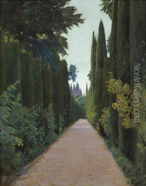 Gardens Of The Generalife, Granada Oil Painting - Santiago Rusinol i Prats