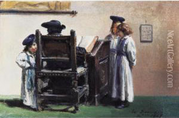 La Lecon De Talmud Oil Painting - Edouard J. Emile Brandon