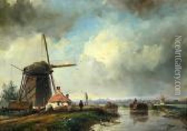 Moulins Et Barques En Hollande Oil Painting - Johan Barthold Jongkind