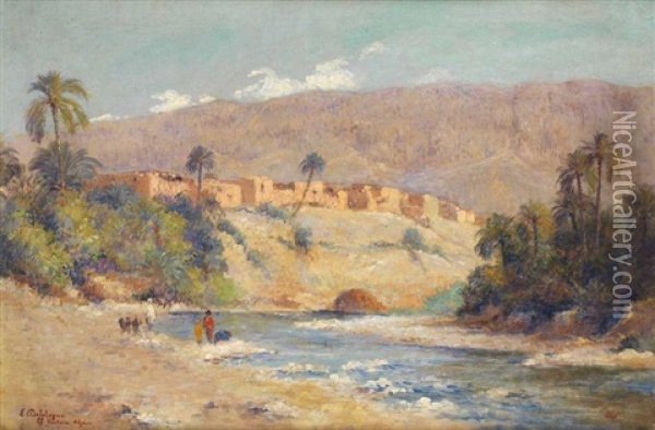 Vue D'el Kantara Oil Painting - Eugene Jules Delahogue