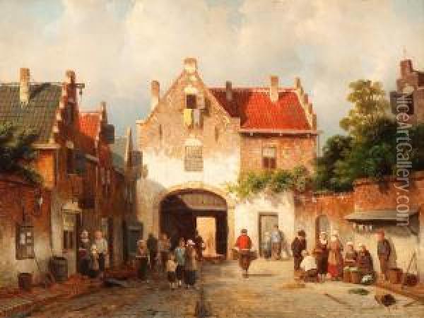 Figures By A Gate Oil Painting - Charles Henri Leickert