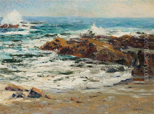 A Coastal Scene Oil Painting - Anna Althea Hills