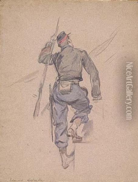 A Soldier Climbing, Seen From Behind Oil Painting - Jean Baptiste Edouard Detaille