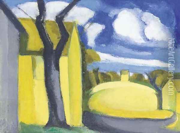 Blue Golden, Bloomfield Barns Oil Painting - Oscar Bluemner