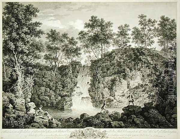 View of a Cascade at Bolton Park, Craven, Yorkshire, published 1753 Oil Painting - Francois Vivares