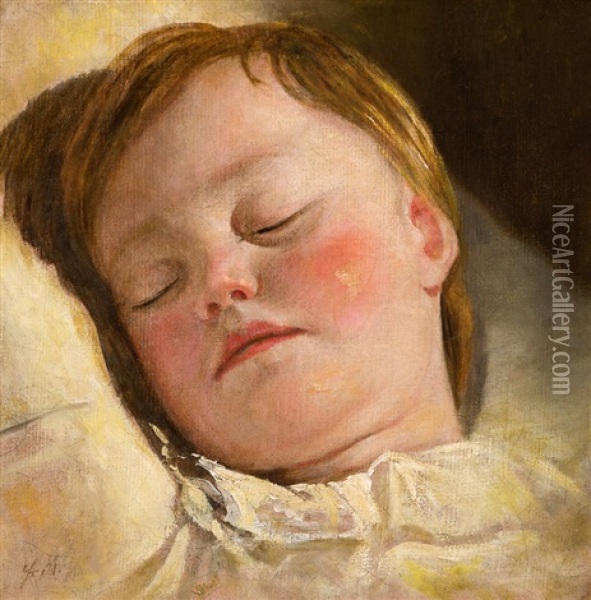 Ludmilla Amerling Schlafend Bei Kerzenlicht Oil Painting - Friedrich von Amerling