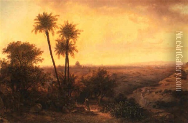 A Panoramic View Of Jerusalem Oil Painting - Friedrich Otto Georgi