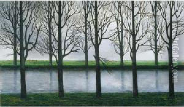 Canal Sous Un Ciel Gris Oil Painting - William Degouve de Nuncques