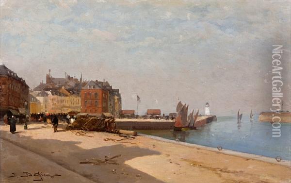 A View Of Le Treport Harbor Oil Painting - Jules Bathieu