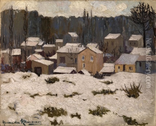 Village In Winter Oil Painting - Alexandre Altmann