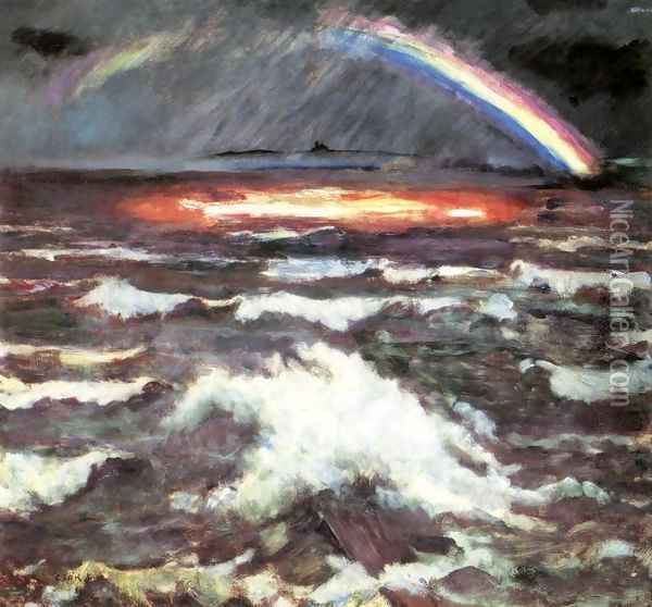 Rainbow over Lake Balaton 1930 Oil Painting - Istvan Csok
