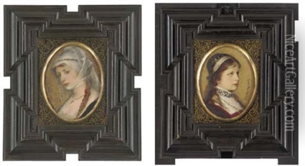 Studies Of Maidens (pair) Oil Painting - Friedrich August von Kaulbach