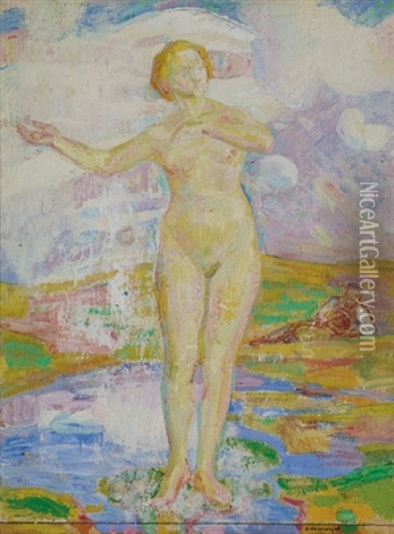 Femme Debout Oil Painting - Jacques Elie Abraham Hermanjat