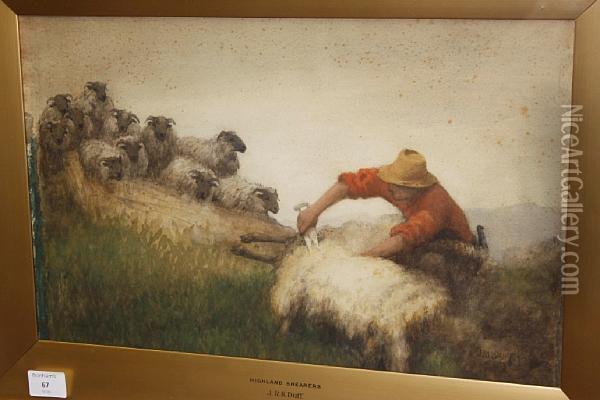 Highland Shearers Oil Painting - John Robert Keitley Duff
