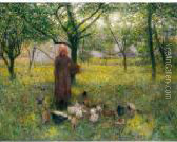 In The Orchard (recto); Study For 'on A Summer Afternoon' (verso) Oil Painting - Edward William Stott
