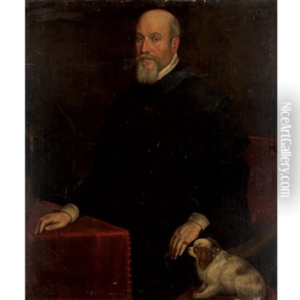 Portrait Of A Gentleman With A Spaniel Oil Painting - Jacopo dal Ponte Bassano