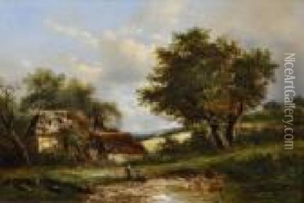 Children Fishing In A Pond Oil Painting - Joseph Thors