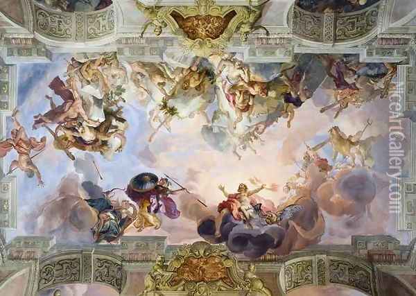 Battle of the Gods and Giants Oil Painting - Johann Michael Rottmayr