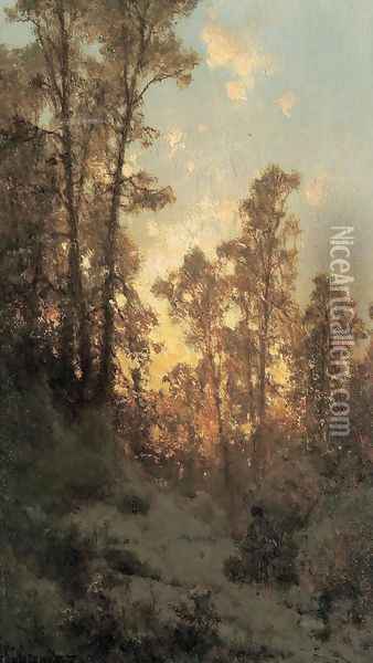 In a Forest at Sunset Oil Painting - Zygmunt Sidorowicz